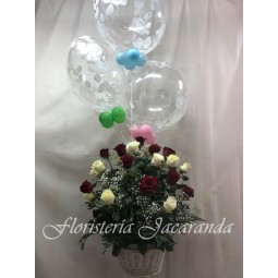 Cesta de rosas y globos (S.Valentín)